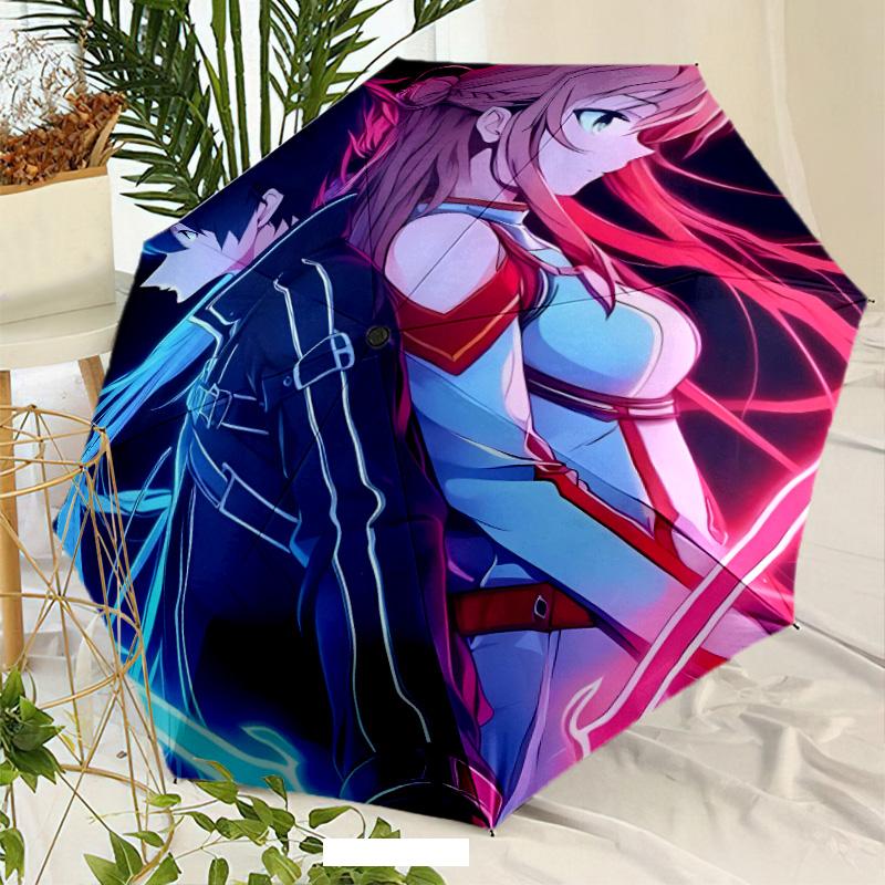 Sword Art Online Umbrella with Automatic Open/Close & Self-8-Rib Heavy-Duty Umbrella, Compact Travel Umbrella Suitable for Outdoor