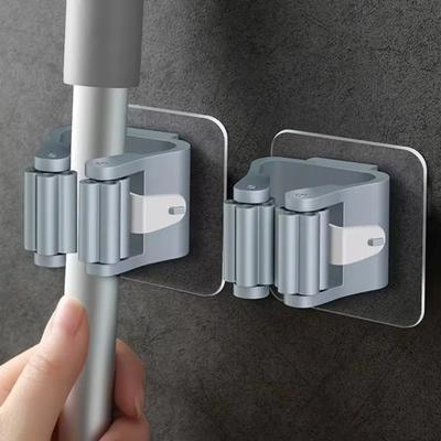 1pcs Mop Broom Holder, Household Storage Rack, Adhesive Hooks Wall Mounted, Organizer Brush Hanger, Toilet Mop Clip