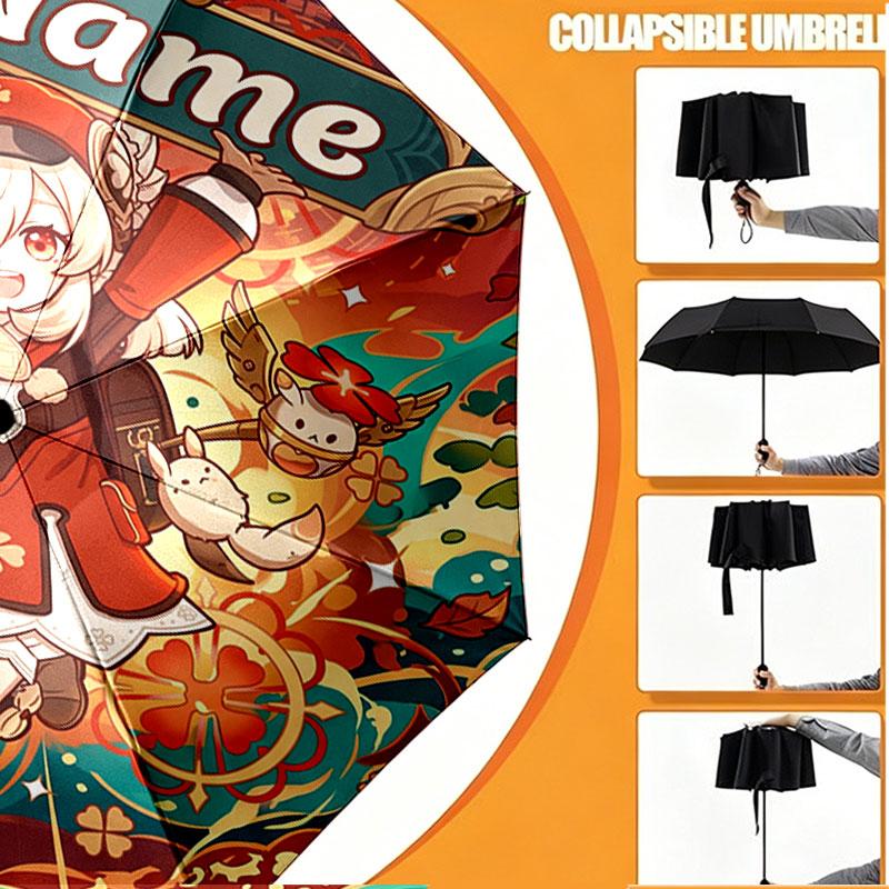Custom Name Personalized Genshin Impact Print Umbrella, Auto Open Close, 8‑Rib Sturdy Frame, Commute Camping Hiking Use, Birthday Gift