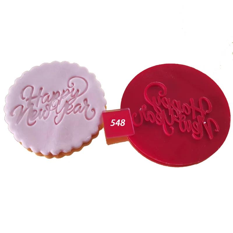 Lebensmittelechter Kunststoff-Keksform Happy Birthday Weihnachten Eid Baby Geprägte Ausstecher-Stempelform Liebe Cupcake Fondant Dekoration Form