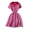 Women's Striped Dress Summer Dress V Vertical Vintage A-line Sweater Dress