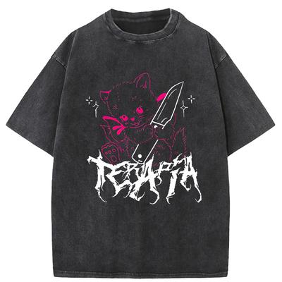 Carino Anime Divertente Gatto Giapponese kawaii T-shirt da uomo Vintage Harajuku Y2k Streetwear Top Larghi Punk Gotico