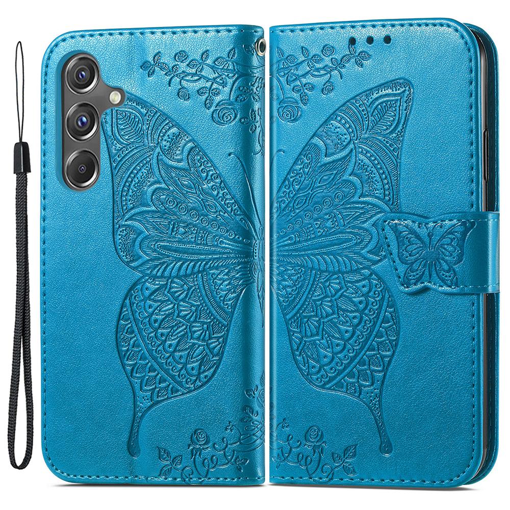 

For Samsung Galaxy A15 5G Wallet Case PU Leather Wrist Strap Card Slots Cover Blue