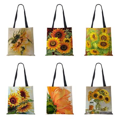 Sonnenblume Blumen Frauen Schultertasche Shopper Leinwand lässig Lebensmittel Handtasche 2022 Druck Malerei Vintage große Kapazität Tote Bücher