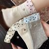 Trendy Cute Lace KT Cat Pendant Mid-Calf Women’s Slouchy Socks with Polka Dot and Ribbed Splice Design