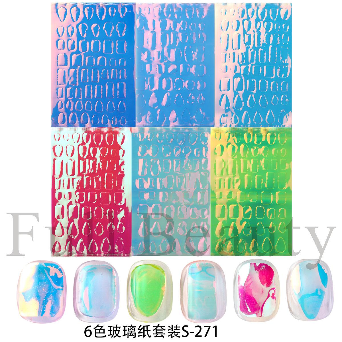 

New Nail Art Glass Bead Set 6-Color Symphony Laser Cellophane Nail Ornament