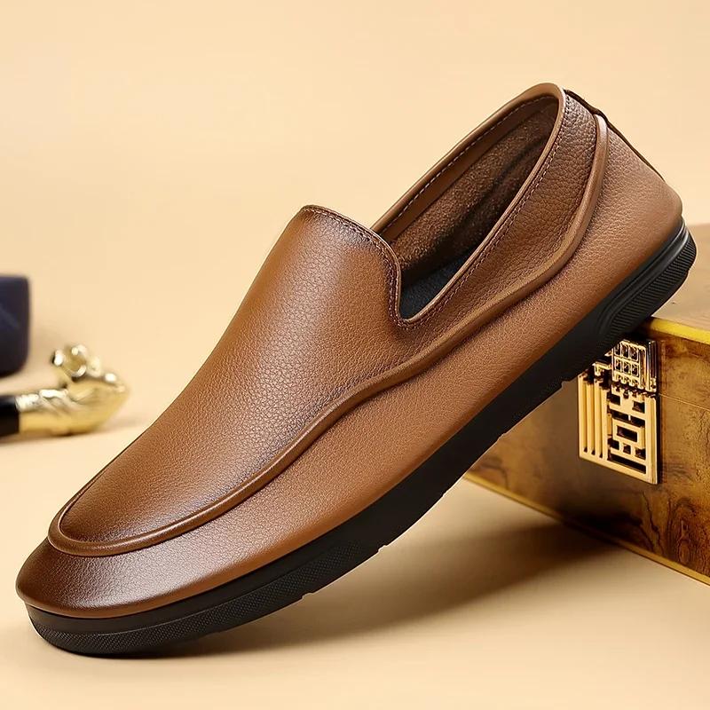 Fashion Fashion Men Flat Designer Minimalist Shoe Genuine Leather Business Dress Loafers Summer Slip on Ultra-light Driving Walking Shoe