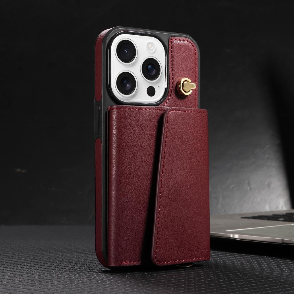 Wallet Shoulder Strap Phone Case For iPhone 16 15 14 13 12 11 Pro Max Fashion Lanyard Leather Card Slot Cover For 16 15 14 Plus