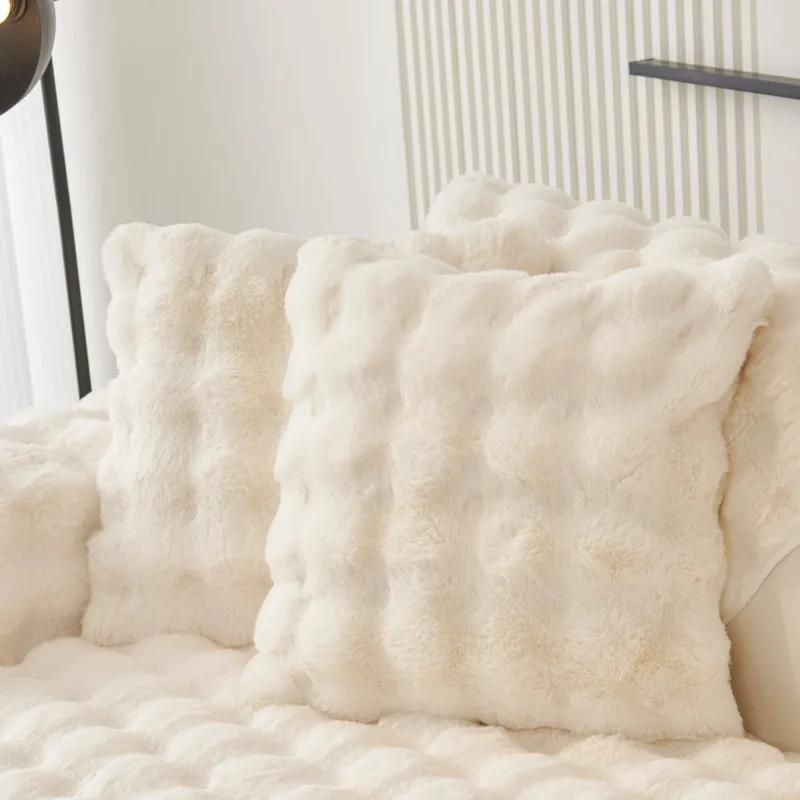 Nouveau Housse de Fauteuil Canapé en Peluche Lapin Vente en Gros Hiver Épais Doux Coussin en Peluche Antidérapant Cuir Canapé Canapé Housse de Siège