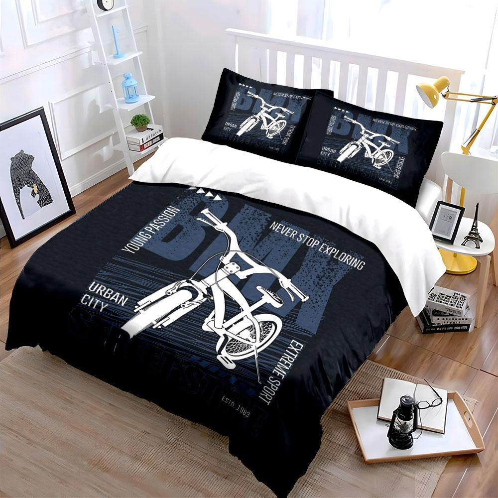 Biancheria da letto con design grafico stile BMX Street Set Copripiumino Copripiumino Federe (1*Copripiumino 2*Federe, senza piumino)