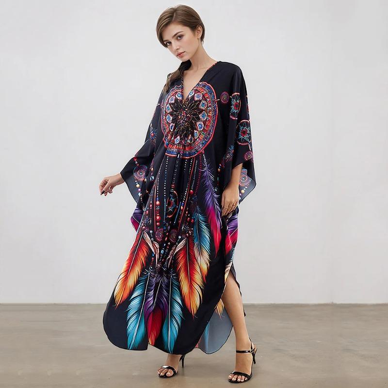 XITAO Bat Wing Sleeve Loose Print Dress GJ1202