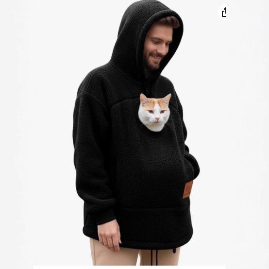 2025 Unisex Trendy Coral Fleece Hooded Sweatshirt - European & American Style, Warm & Casual