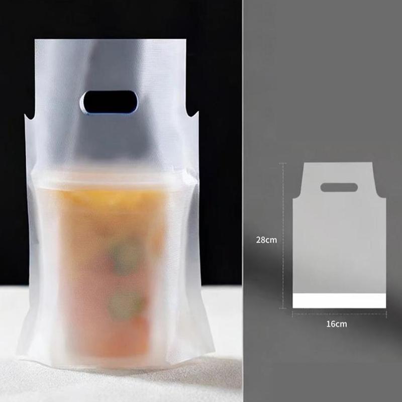 100Pcs Clear Plastic Packaging Bag Single/Double Cup Coffee Take-Away Bags Milk Tea Beverage Storage Bags Tote Carrier Pouches