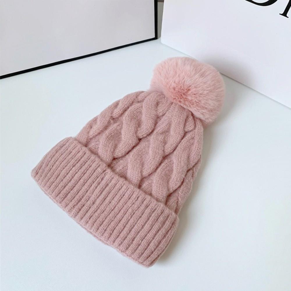 Fashion Keep Warm Pompom Hat Thickened Solid Color Ear Protection Cap Windproof Cold Proof Knitted Hat Autumn Winter