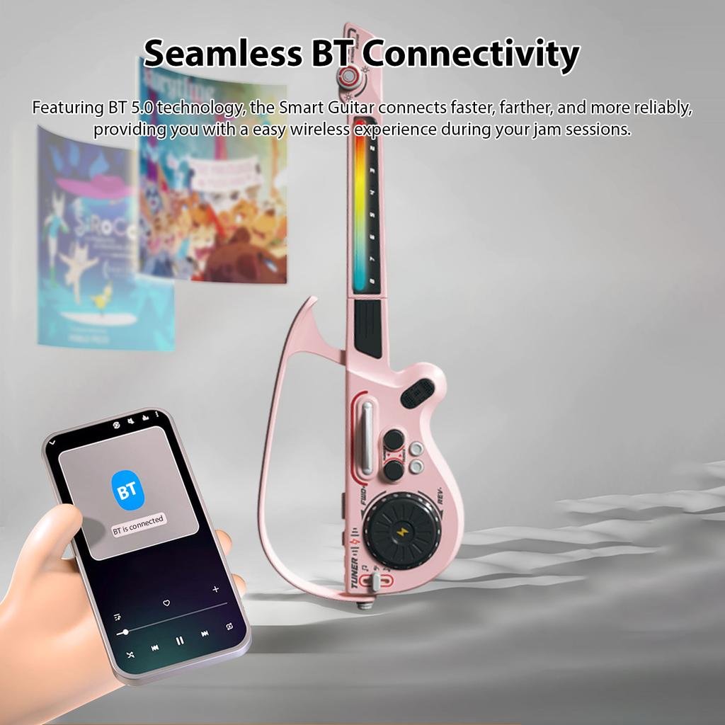 Smart Guitar DJ Controller with LED Lights BT 5.0 Rechargeable Bass Folding Portable Stringless Guitar Music Instrument for Kids