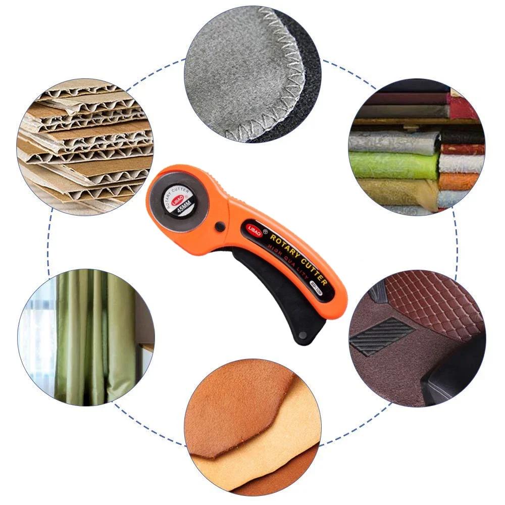 For DIY Leather Craft Orange Round Hob Fabric Leather Craft Wheel Cutter Rotary Cutter Tools with Blade and A4 Cutting Board