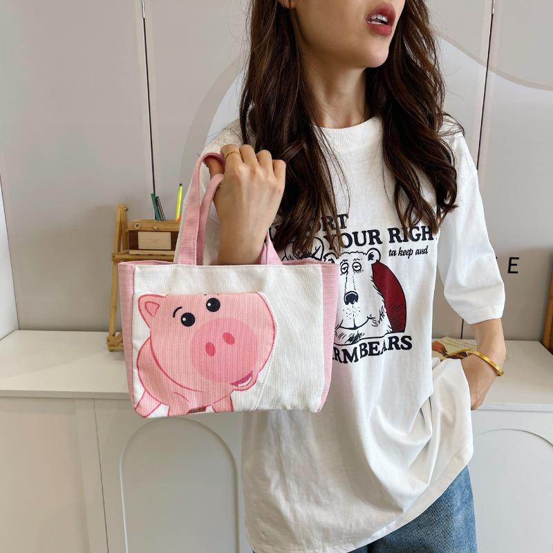 Summer new handbag cute cartoon printed piggy girl student storage portable canvas bag