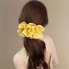 1pc Cute Sweet Yellow Gingham Double-Layer Scrunchie Hair Tie - Large Elastic Hair Accessory for Women, Ponytail Braid Bun Updo, Cute Hair Accessories