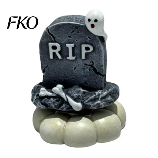 Indoor Halloween Ornaments Spooky Figurine, Small Resin Rotating Ghost Skull Pumpkin Gravestone Fall Farmhouse Decor Statue, Collectible Tabletop