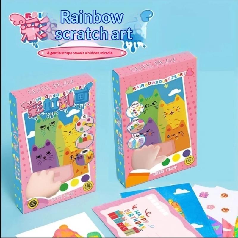 35Pcs Squeegee Art Kids Paint Kit, Diy Material Magic Reveal Rainbow Scratch Art