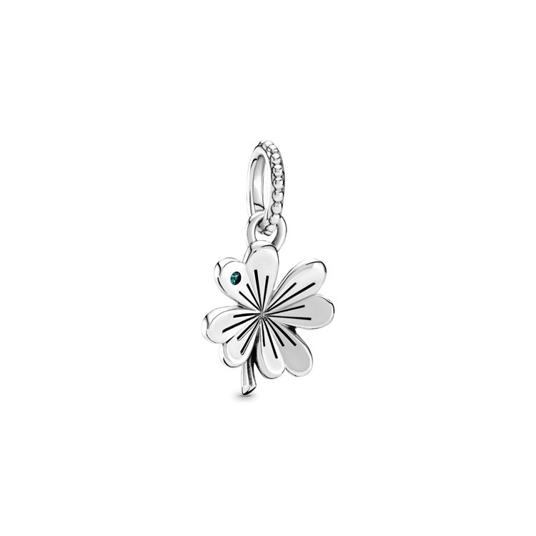Pandora 925 Silver Lucky Four Leaf Clover Pendant Women jewelry 397965NAG Box,Silver/Green