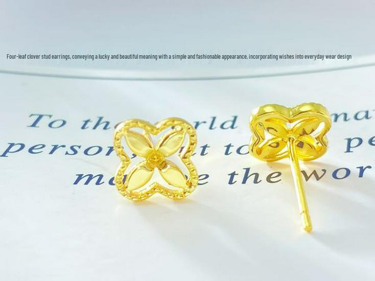 S925 Sterling Silver Four-Leaf Clover Stud Earrings with 18K Gold-Plated Needles - Luxury Feel and Elegant Design