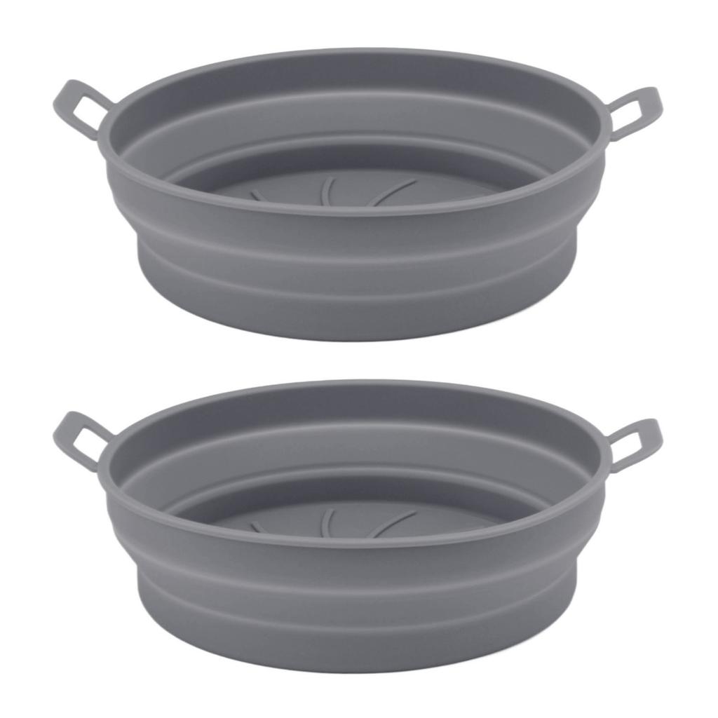 2 Pcs Silicone Air Cooker Pot With Handle Round Fryer Liner Tray Replacement for Kitchen Cooking Accessories 21cm Grey