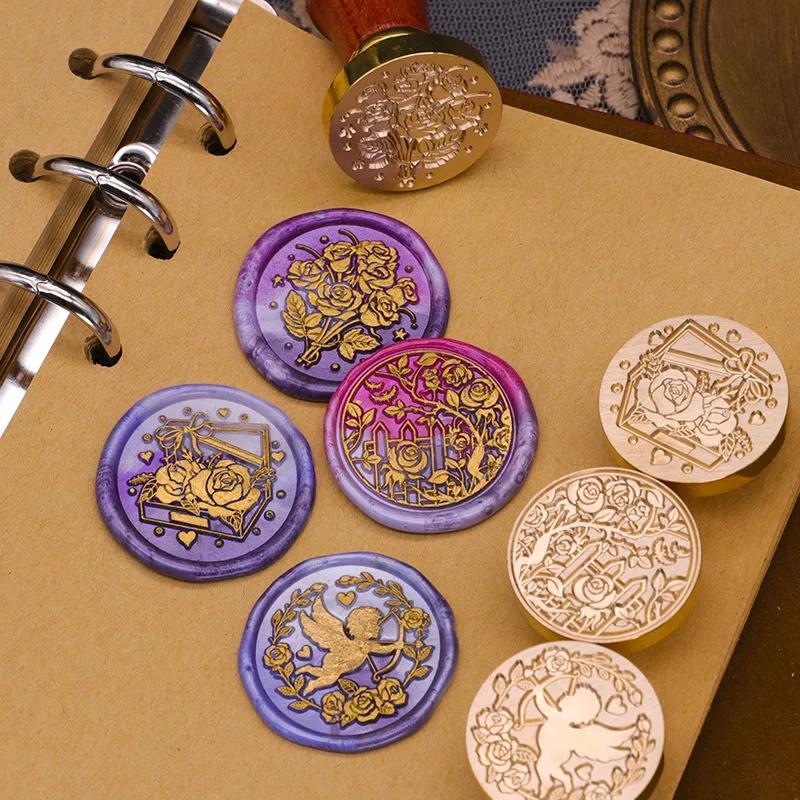 Wax Seal Stamp Heads Rose Pattern for Wedding Invitation Envelope Scrapbooking Flower Stamp for Card Making Craft Decoration