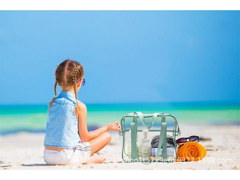 Eco-friendly Transparent PVC Zipper Makeup Bag - Waterproof, Large Capacity for Travel, Storage, or Beach Use