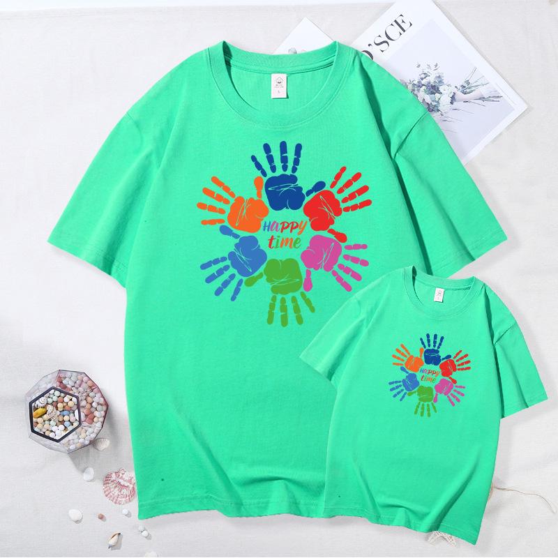 Family Matching Summer T-Shirts for Outings - Trendy Parent-Child Short Sleeves 130cm