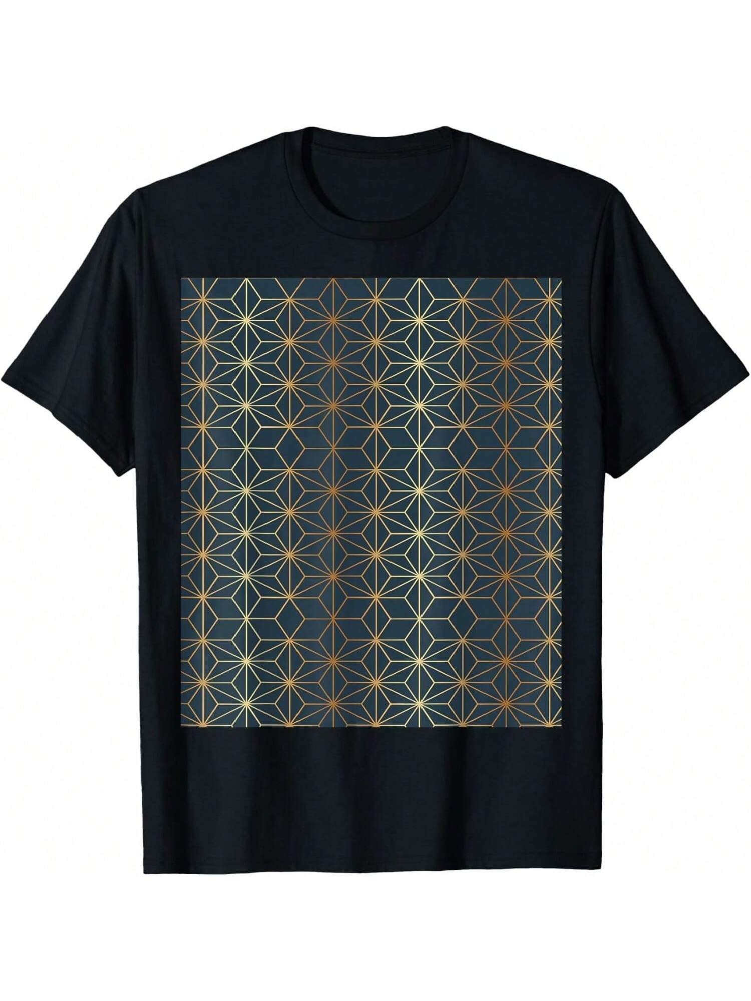 Asanoha Kimono Japanese Hemp Leaf Pattern Black Gold T-Shirt S разноцветный