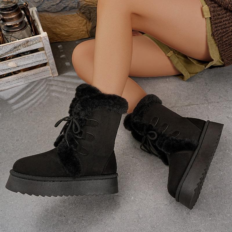 New Women's Snow Boots with Fleece, Warm Cotton Shoes, Toe Coverings, Semi-drag Fleece Shoes