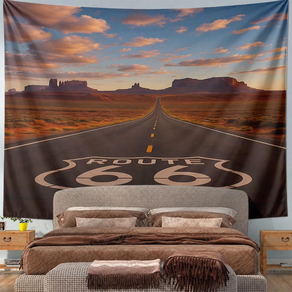 Route 66 Scenic Desert Road Sunset Pattern Wall Hanging Tapestry Decorative Tapestry Home Decor for Bedroom and Living Room