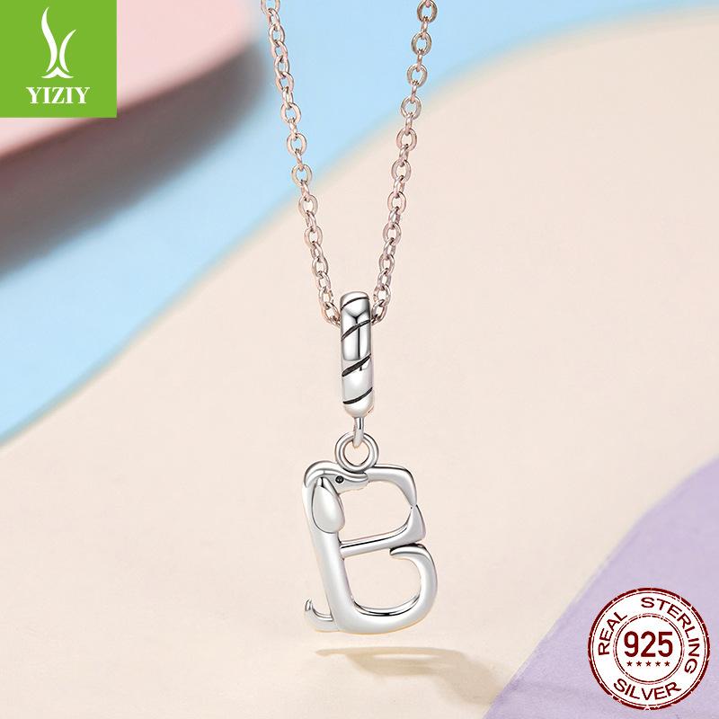 Personalized Fun Dachshund Letter Pendant Accessories S925 Sterling Silver Letter Diy Beads