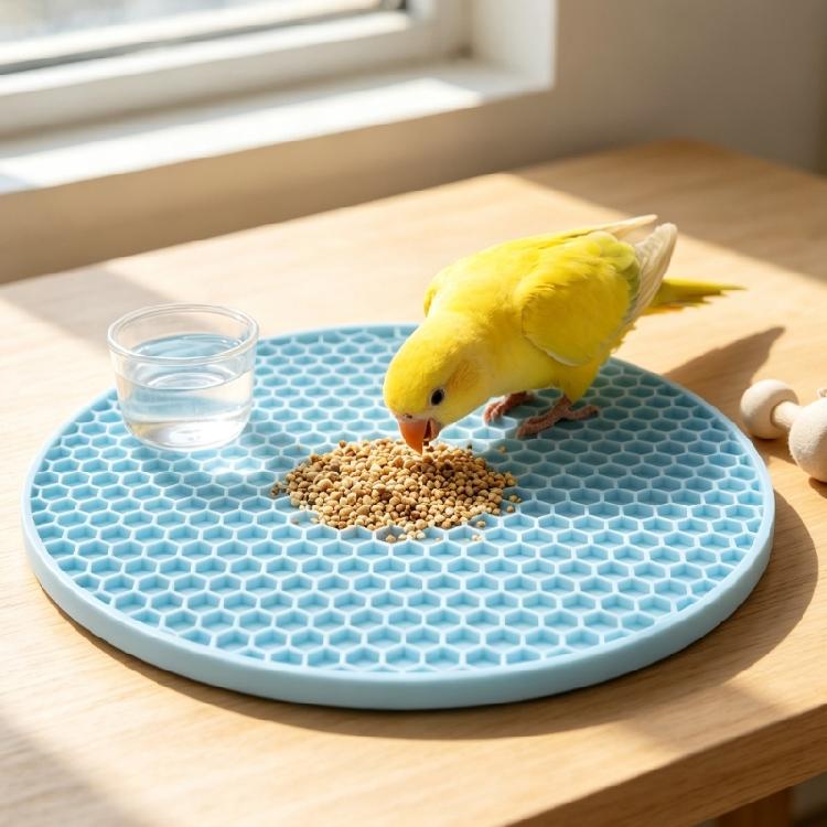 Silicone Bird Foraging Mat Toy for Cockatiels, Round Textured Hanging Treats Feeder Pads, 2Pcs Bird Cage Enrichment Accessories for Parrots