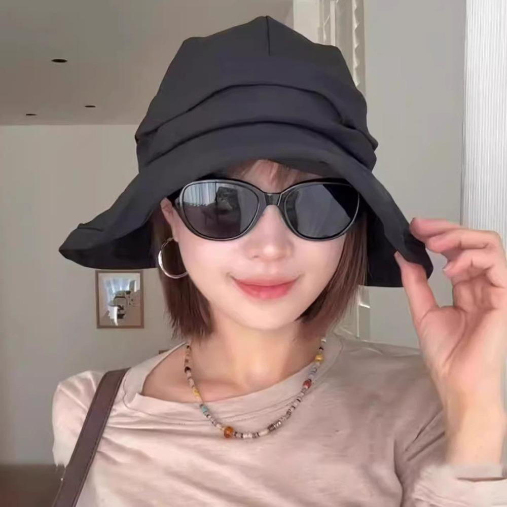 Portable Pleated Bucket Hat Foldable Wide-brim Fisherman Hat Thin Breathable Sun Hat