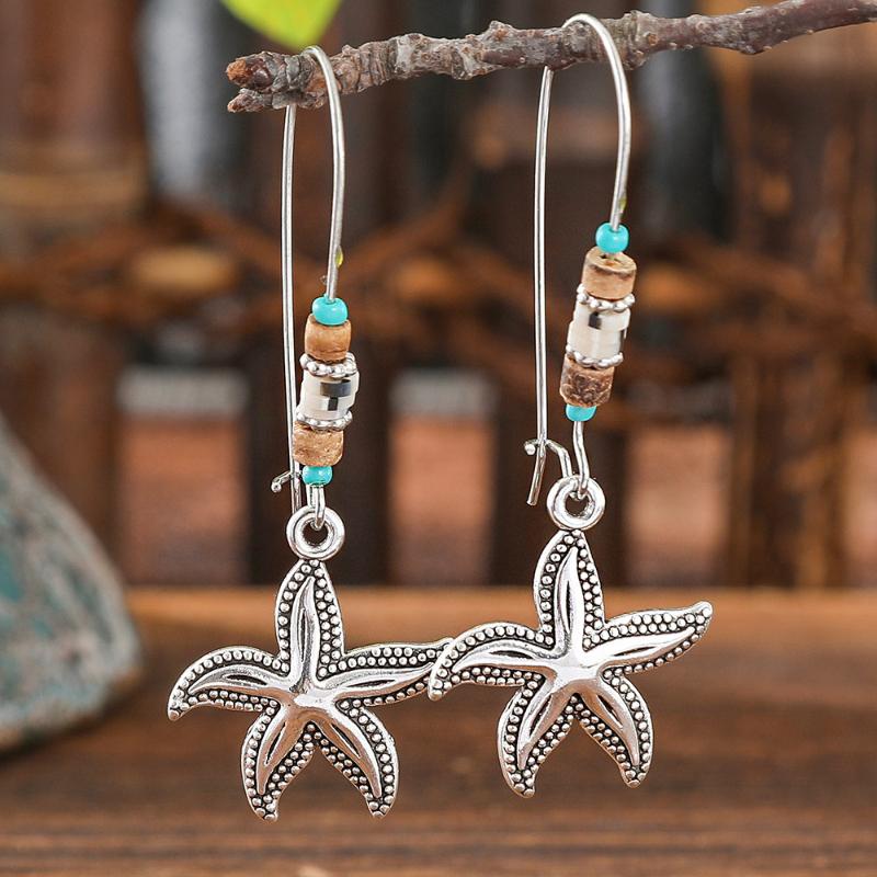 Bohemian Turquoise Dangle Earrings Vintage Silver Tree Of Life Teardrop Spiral Ethnic Drop Earrings For Women Jewelry