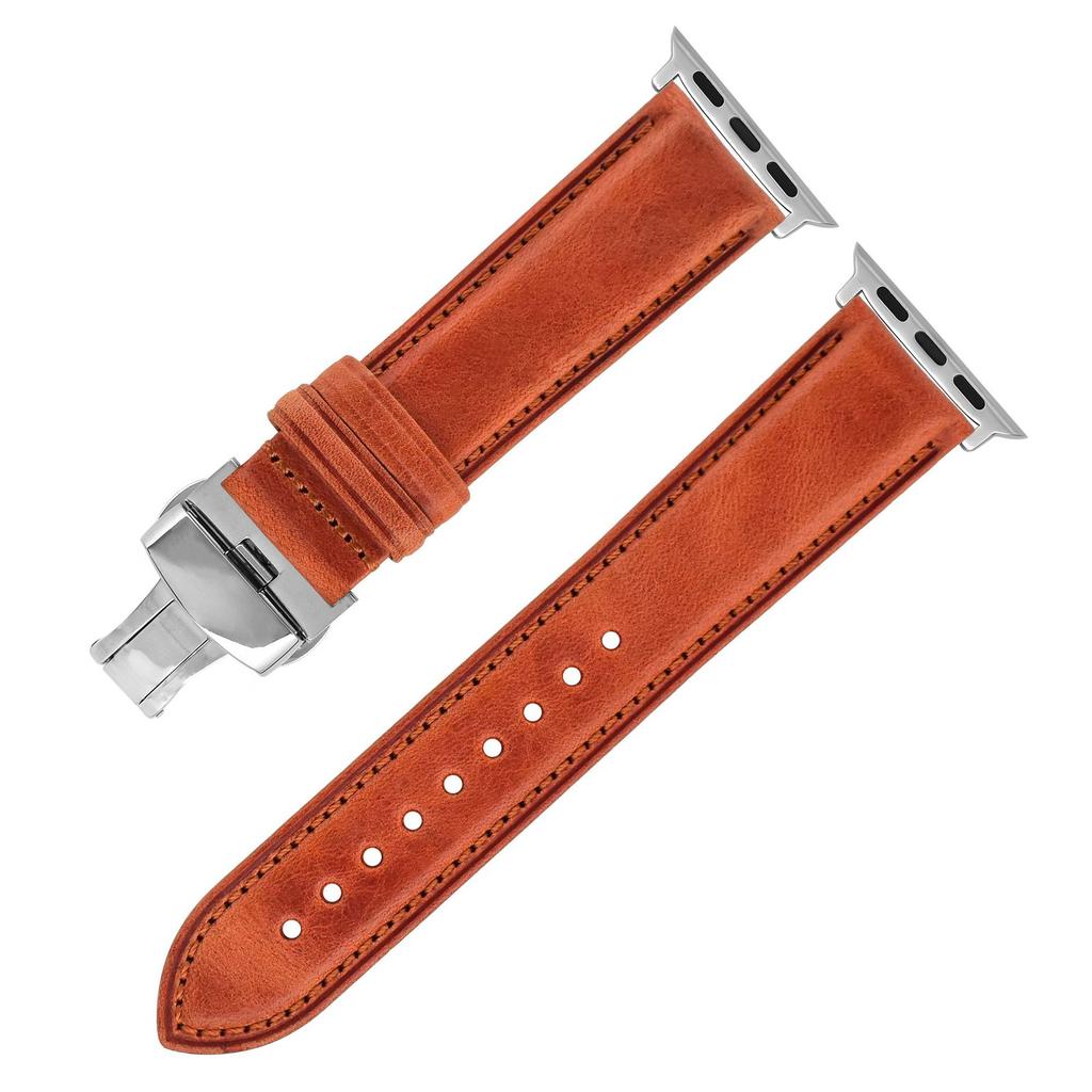 The First-Layer Cowhide Bracelet Is Suitable For Apple Watch S7 Strap Applewatch8 Genuine Leather Butterfly Buckle Strap.