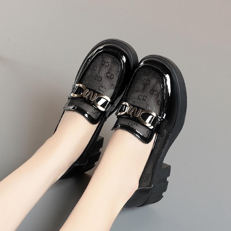 fashion Summer British Style Mesh Hollow Loafers Women's Shoes Fashion Soft Leather 2024 Retro Office Footwear Slip On Pumps Simple