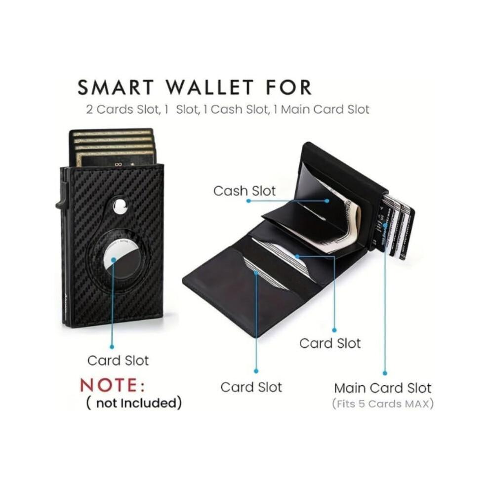 Minimalist Pop-Up Wallet for Men, 1-7 Cards, RFID Blocking, Money Clip & ID Window, Bifold Slim Design (Airtag Not Included), Compatible with AirTag