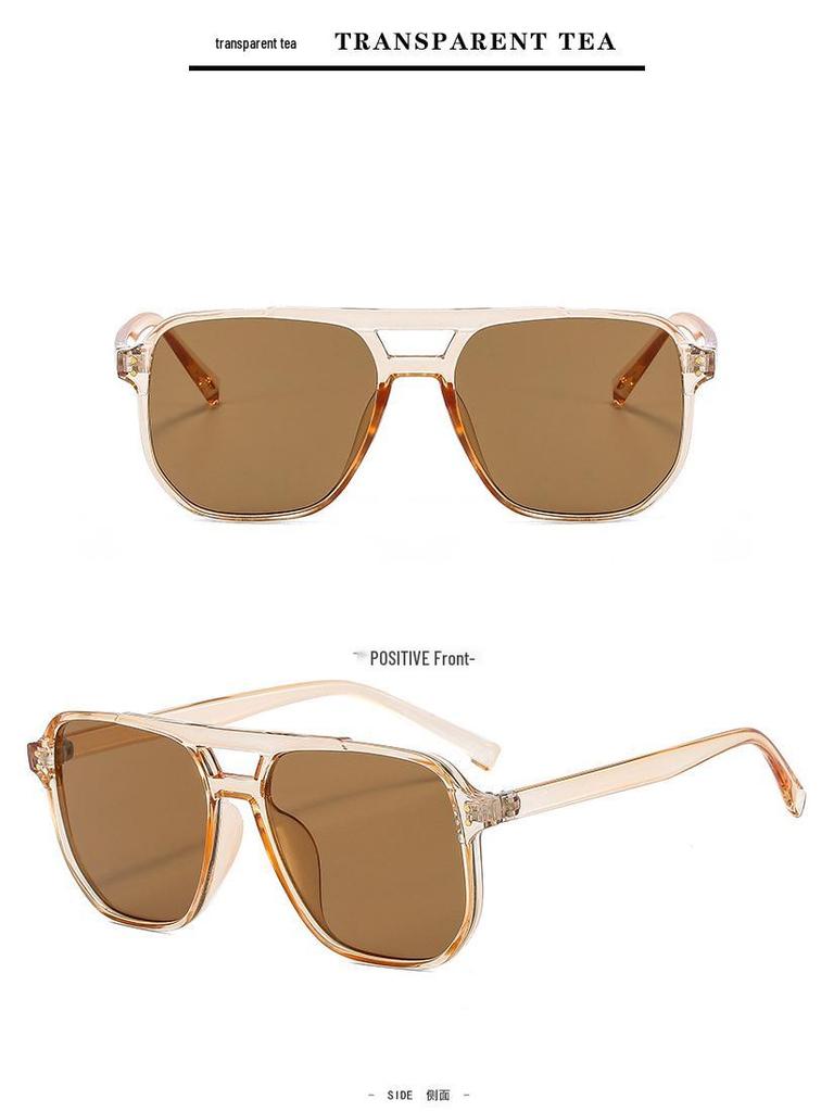 Trendy Retro Double Beam Sunglasses for Women - Large Frame, Ocean Lens, European & American Style