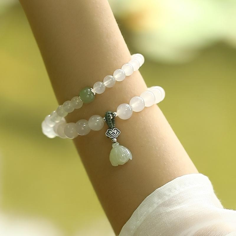 Shopkeeper's Recommendation Design s9Silver-white agate natural Hetian jade bracelet for women, trendy and fashionable for commuting