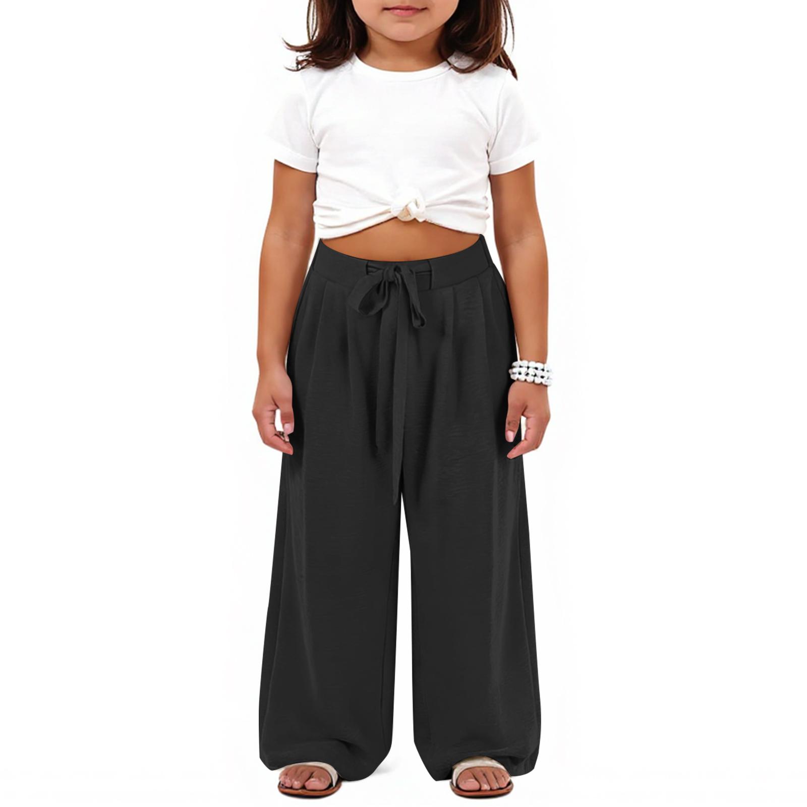 

Модные детские хлопково-льняные брюки с поясом, детские брюки-палаццо, повседневные брюки 110