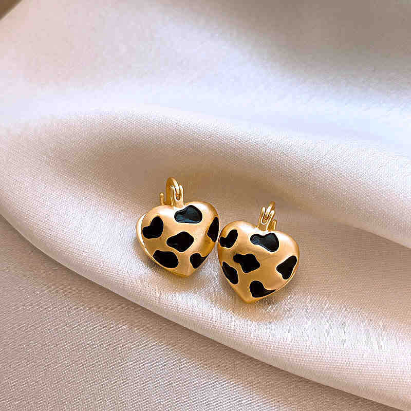 Love Geometric Artificial Tiger's Eye Stone Stud Earrings Retro Maillard Earrings Light Luxury Earrings