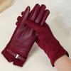 Women's Protein PU Leather Suede Touch Screen Compatible Fashion Commuting Thick Velvet Insulated Belt Buckle Riding Gloves