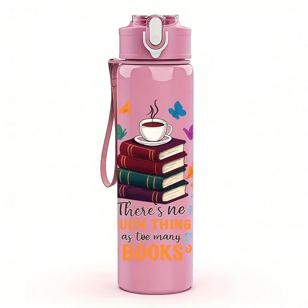 1PC She Who Loves Books Stacked Print 750ml Color Plastic Sports Water Bottle Leakproof Flip Straw Lid Suitable for Sports Office Home Use