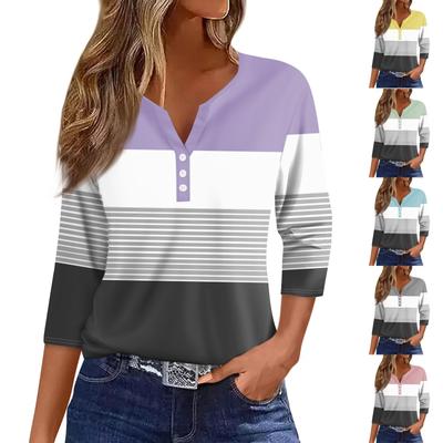 Women's T Shirt Print Button 3/4 Sleeve Daily Weekend Fashion Basic V- Neck Regular Top