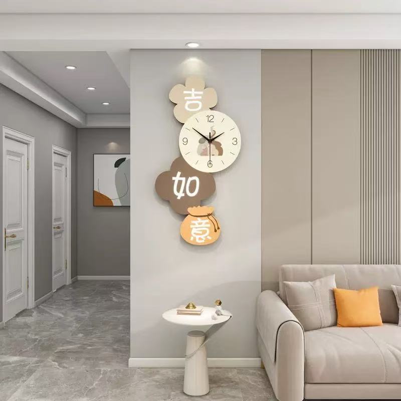 High End Watch MDF+Iron+Acrylic Material Silent Movement Wall Clock Fashion Cream Style Living Room Clock Clock