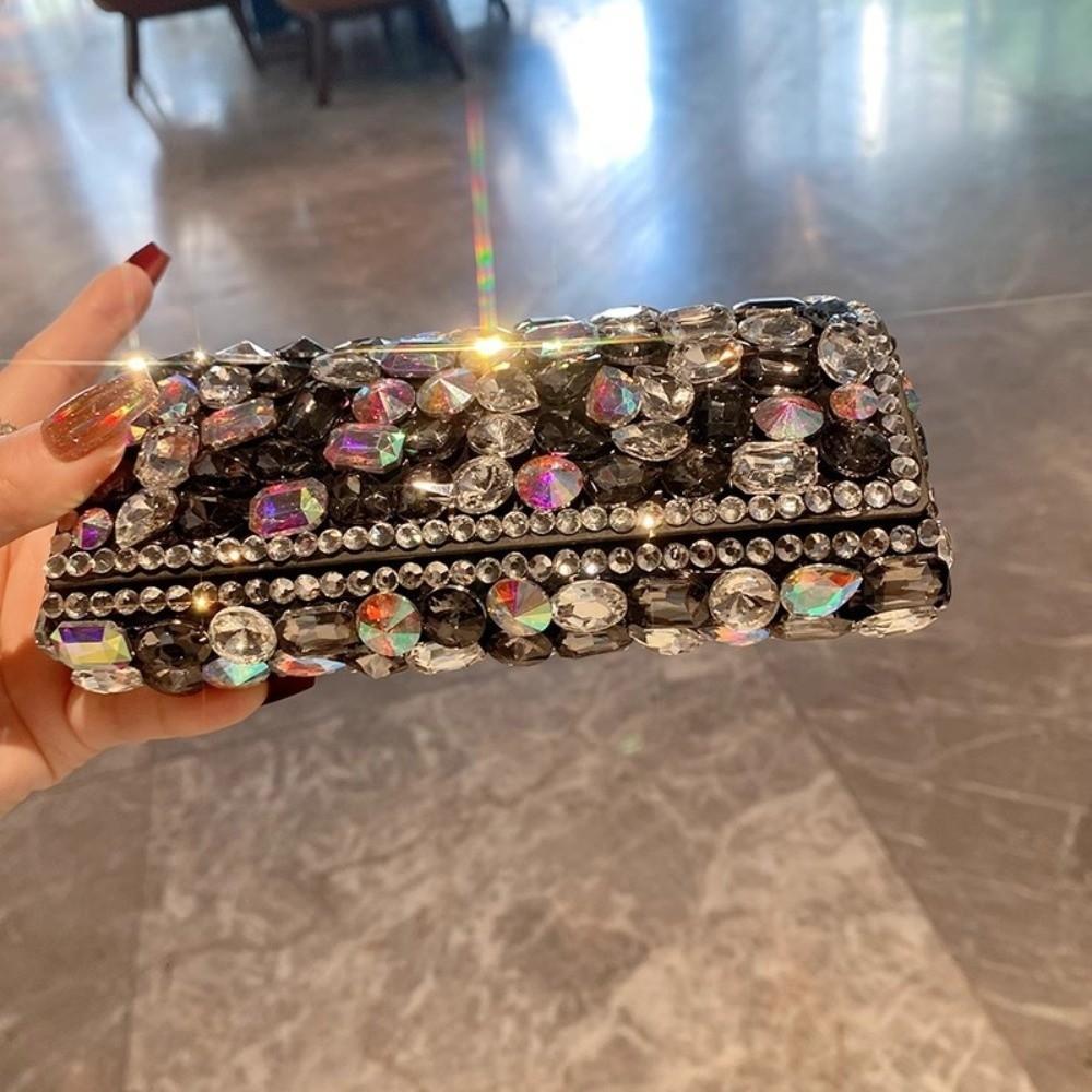 Portable Rhinestone-inlay Glasses Case Leather Shiny Crystal Black Glasses Organizer Anti-lost Magnetic