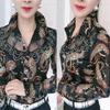 Women'S Blouse Tops Summer Lace Chiffon Shirts Lapel Stitching Printing Buttons Female Blusas Offce Lady Shirts Chemises Fleurs